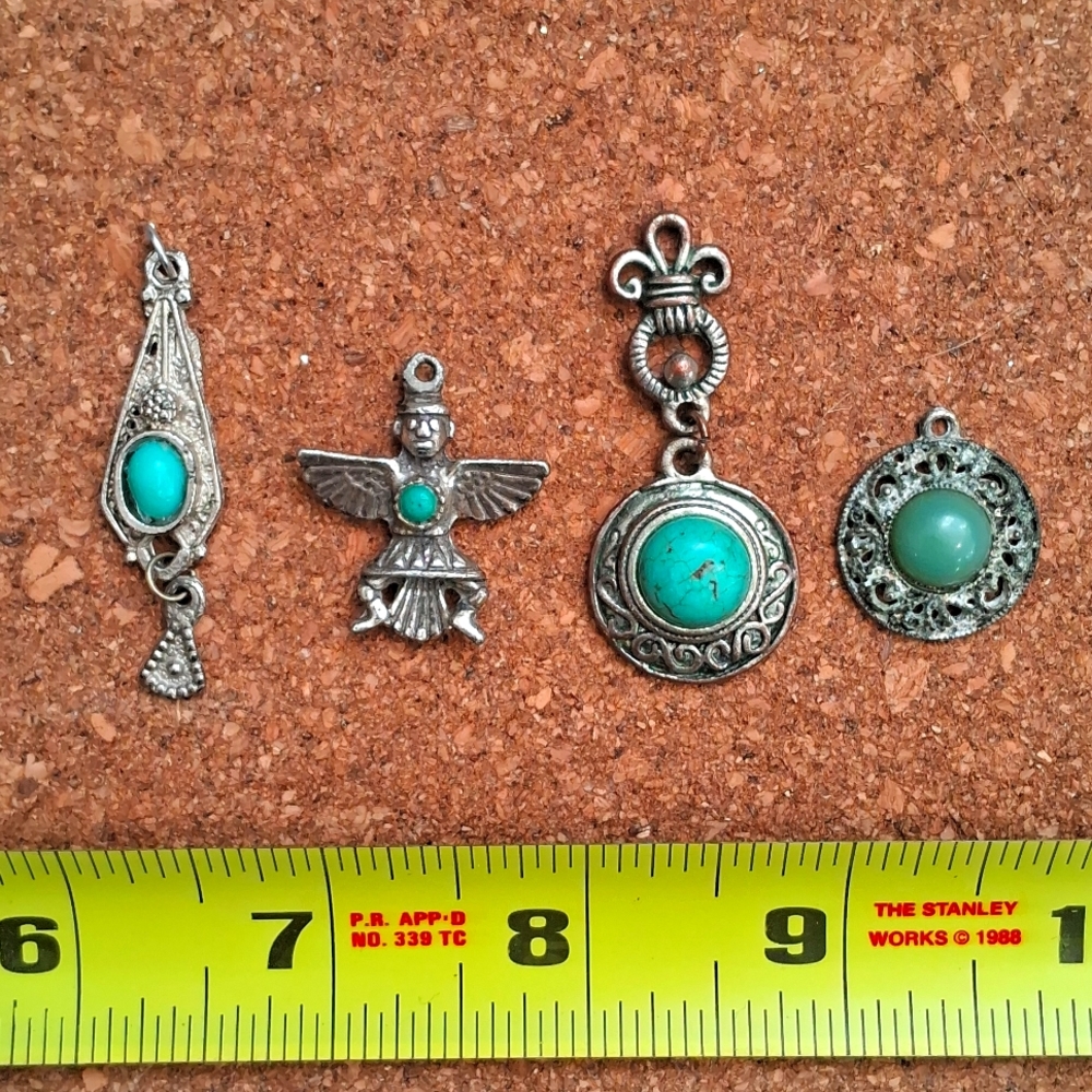 Four Unique Blue/Silver Tone Pendants
